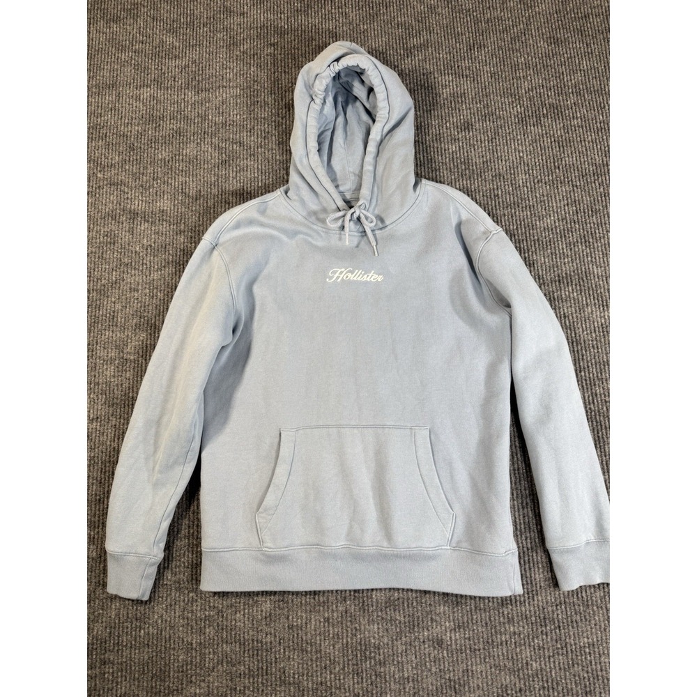 Hollister Light Blue‎ Fleece Pullover Hoodie Logo Drawstring Size M